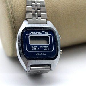 Vintage Delphi Quartz Retro Digital Watch Women's Silver Tone Wristwatch 80's